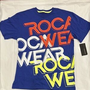 Rocawear Kids Tee in Blue with Bold Red and Yellow Accents